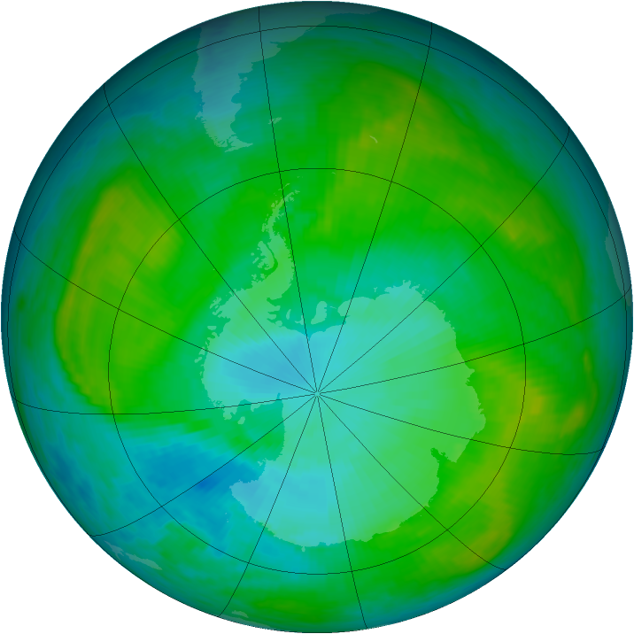 Antarctic ozone map for 20 January 1984